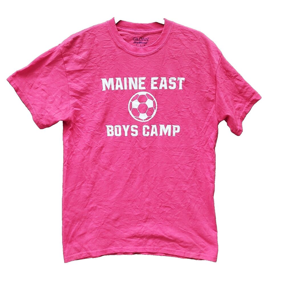 Maine East Boys Camp Pink T-Shirt Size M Graphic Print Crew Neck Cotton Blend